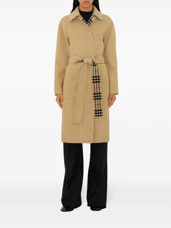 Burberry Check Wool Reversible Coat Neutrals FARFETCH AU