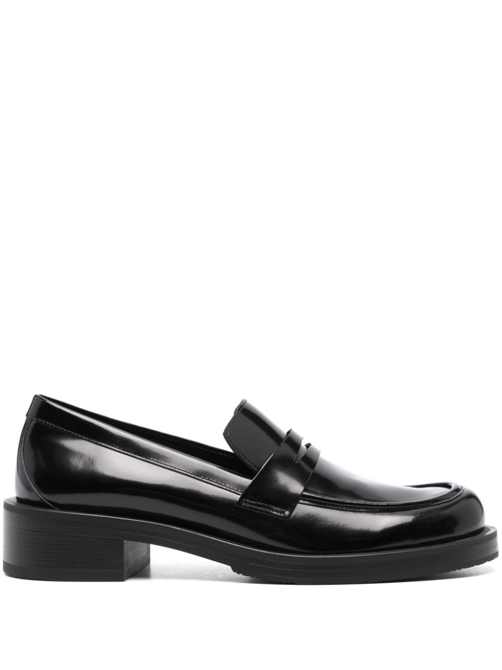 Stuart Weitzman Palmer Glossed-leather Loafers In Black
