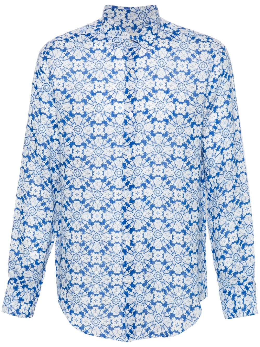 Peninsula Swimwear Floral-print Linen Shirt In Blue