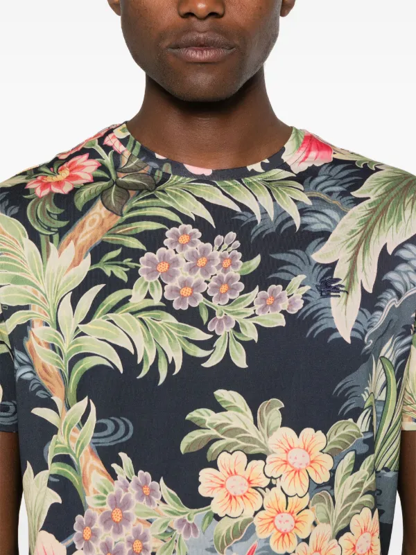 ETRO floral-print Lyocell T-shirt | Blue | FARFETCH TR