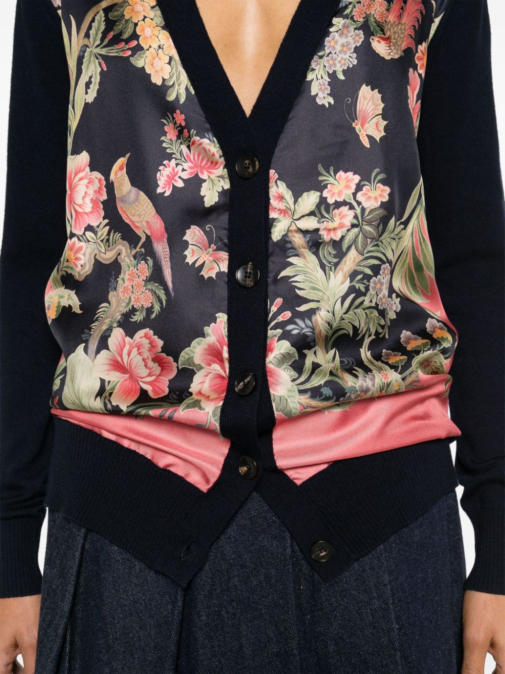 Shop Etro Floral-print Cardigan In Blue