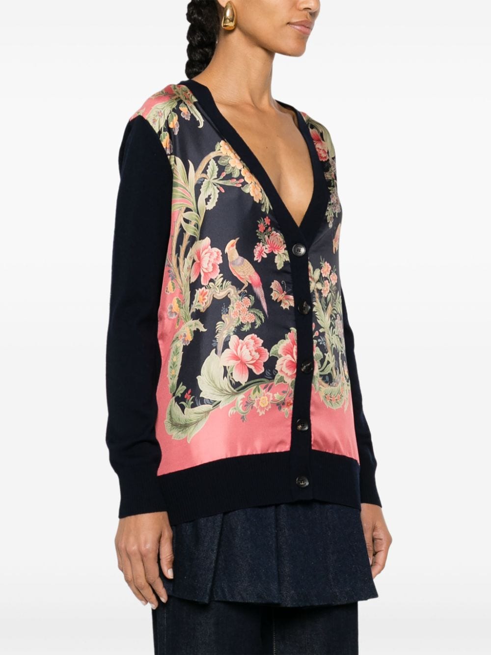 Shop Etro Floral-print Cardigan In Blue