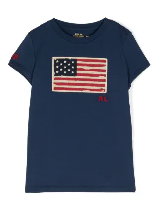POLO RALPH LAUREN KIDS Flag-appliqué Cotton T-shirt | Blue | FARFETCH