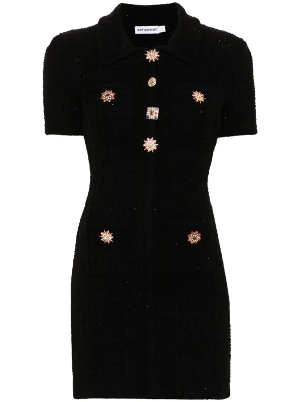 Self Portrait jewel buttons Knitted Mini Dress Black FARFETCH CA