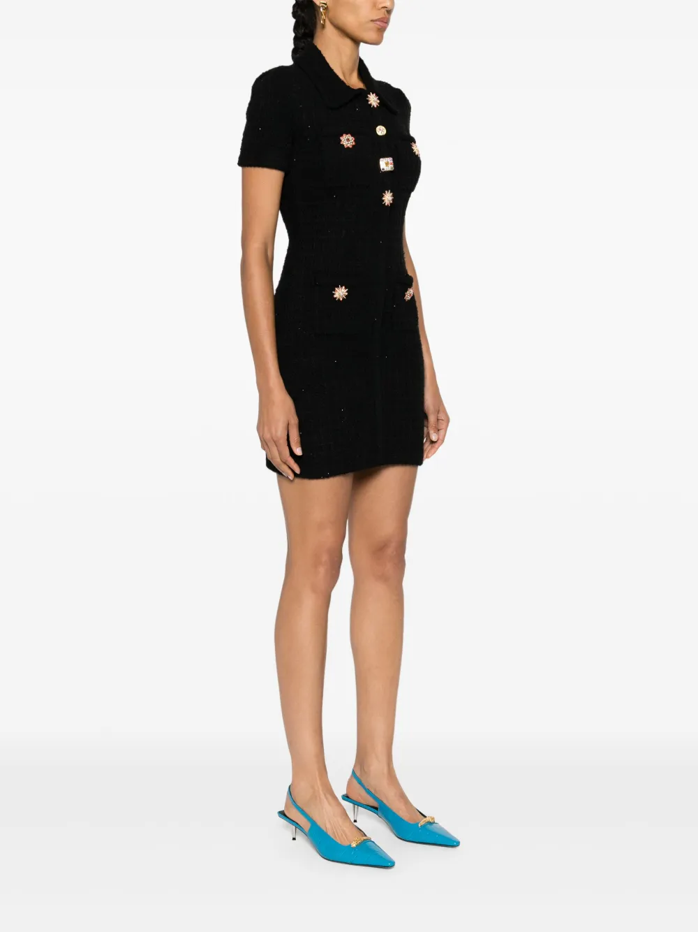 Self-Portrait Gebreide mini-jurk met knopen Zwart