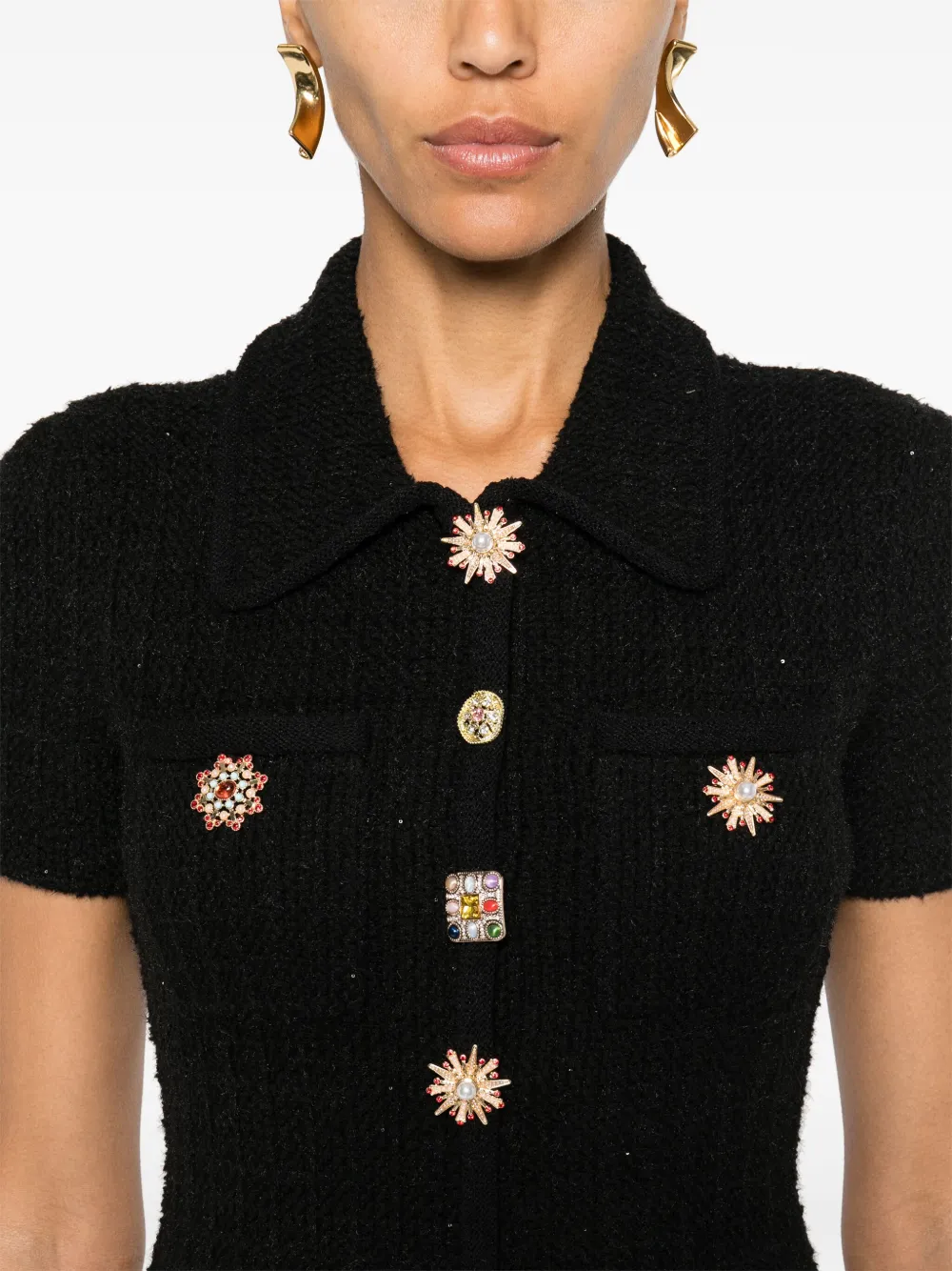 Self-Portrait Gebreide mini-jurk met knopen Zwart