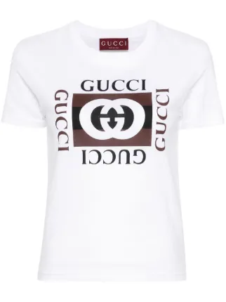 GUCCI ロゴプリント Tシャツ ホワイト Printed cotton jersey T-shirt in white | GUCCI® US