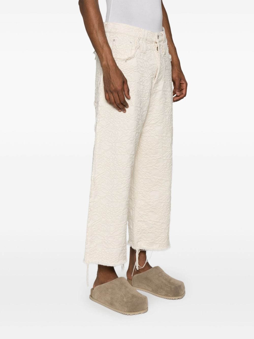 Shop Federico Cina Patterned-jacquard Straight Trousers In Neutrals