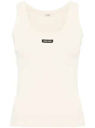 Miu Miu logo-patch Ribbed Tank Top - Farfetch 