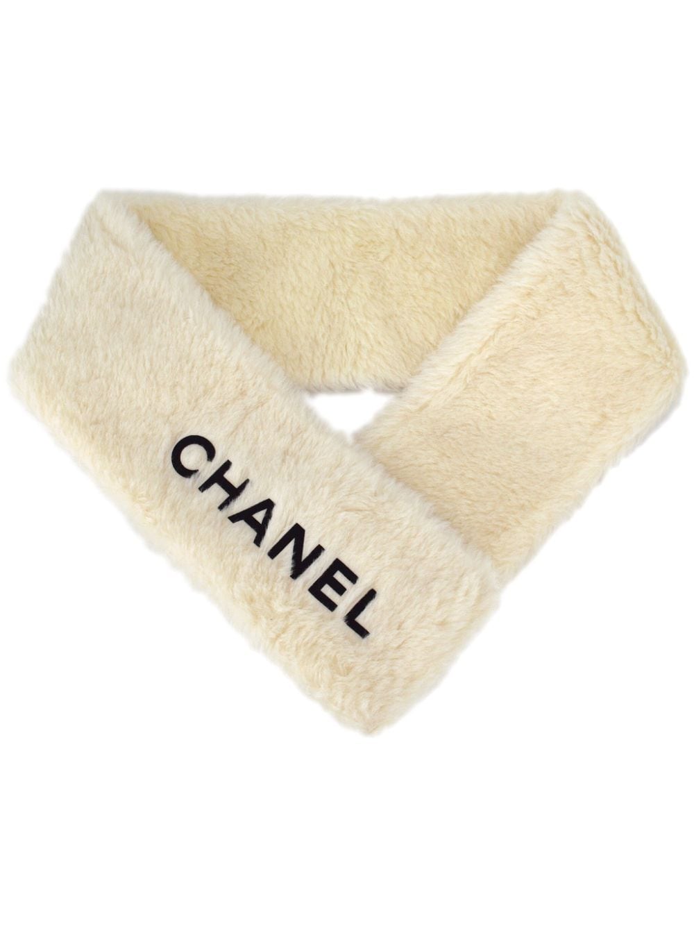 Pre-owned Chanel 1990-2000s Logo-embroidered Brushed Shawl In Neutrals