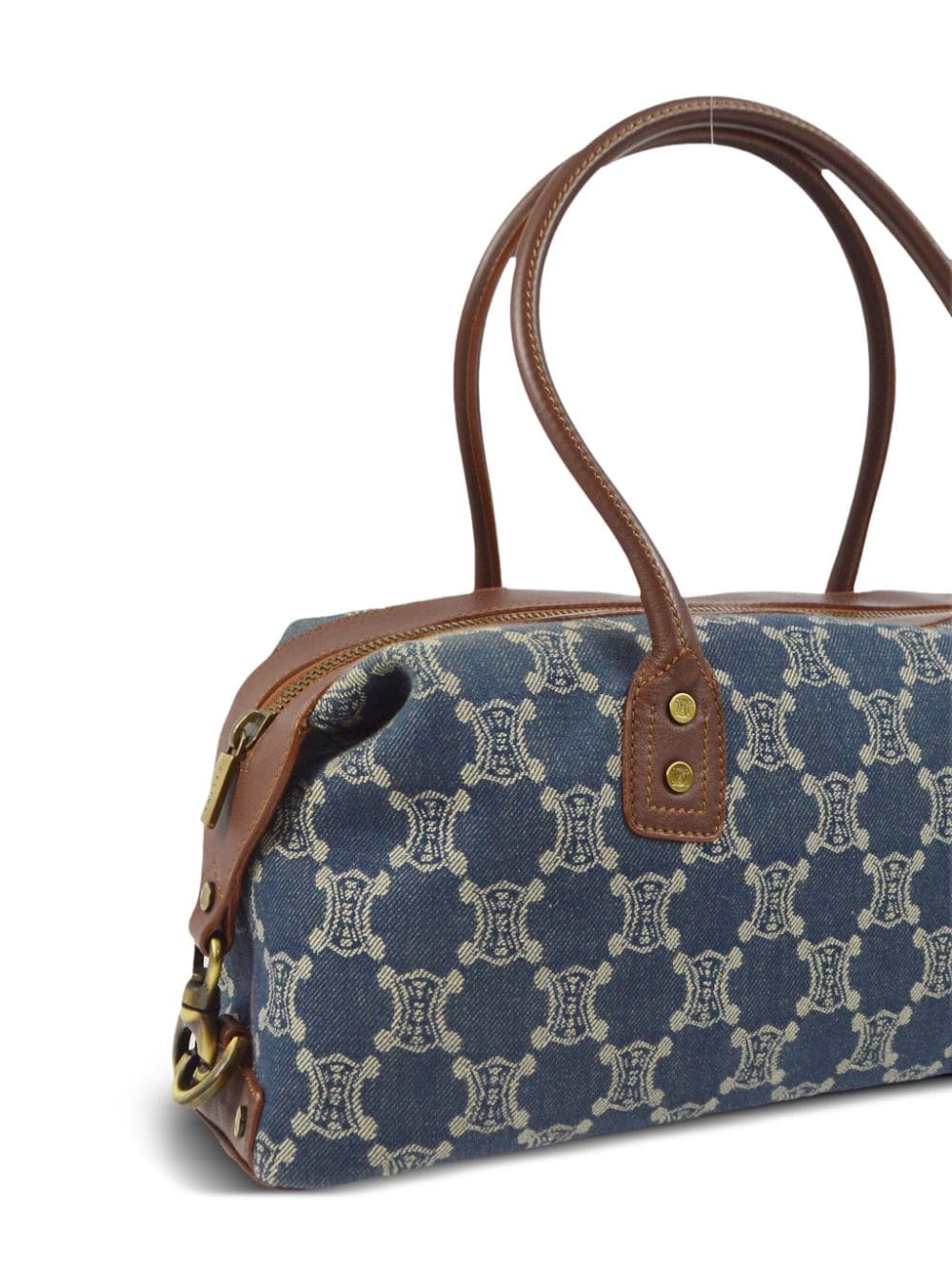 Pre-owned Celine 1990-2000 Macadam Jacquard Zipped Handbag In Blue