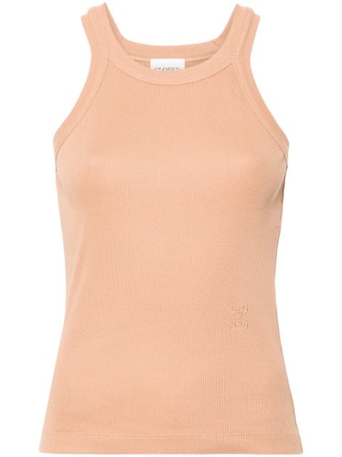 Closed logo-embroidered ribbed tank top