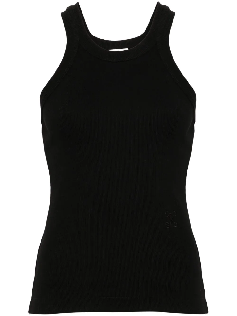 Closed Ribbed-knit Tank Top In Black