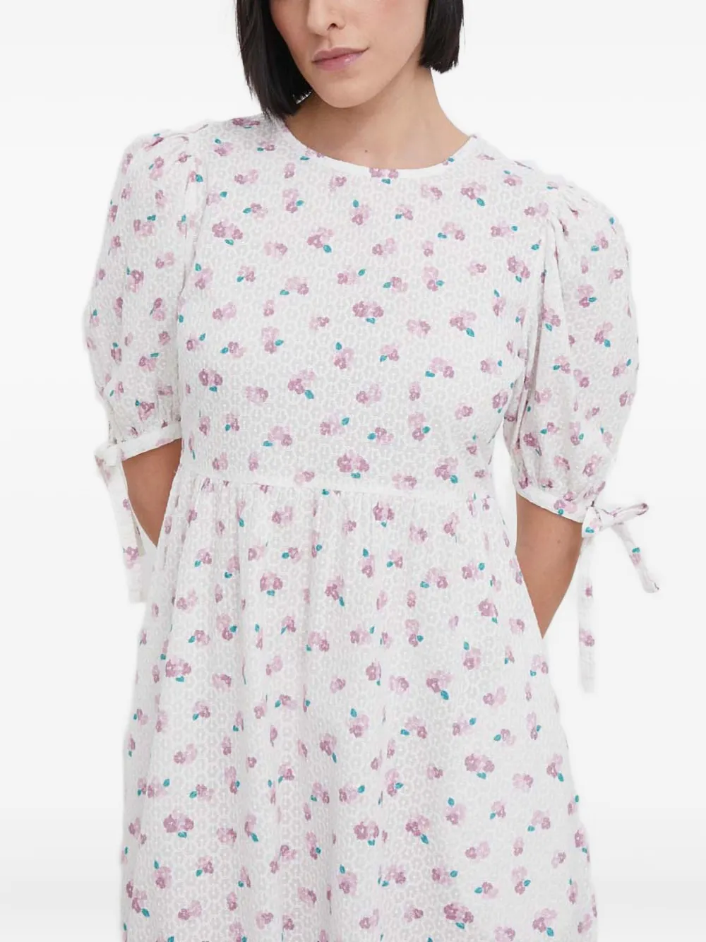 Barbour Short-sleeves Floral Midi Day Dress In White