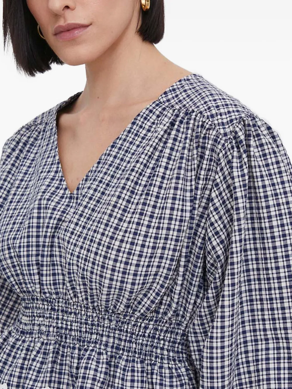 Barbour Gingham Lace-trimmed Top In Blue