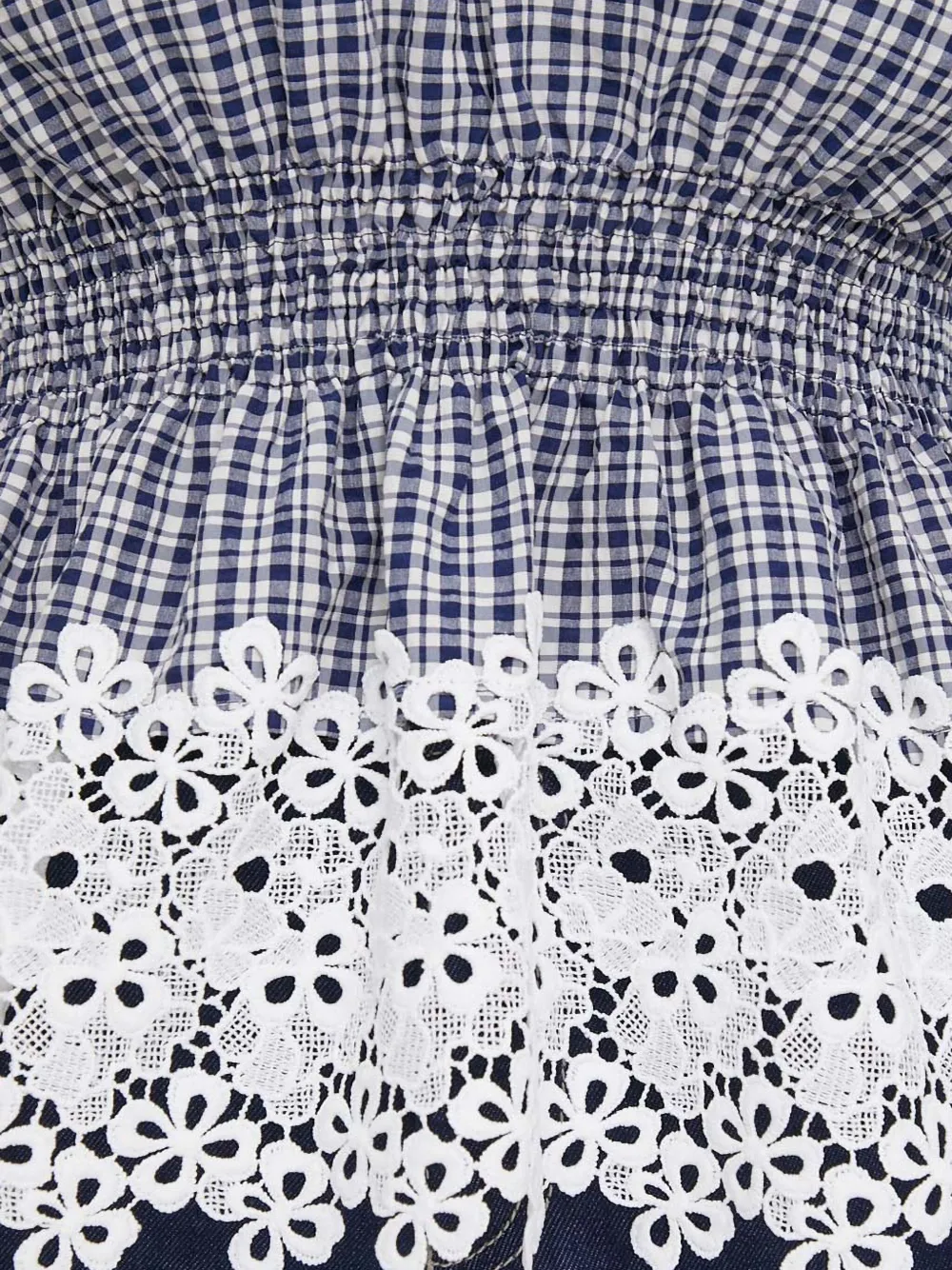 Barbour Gingham Lace-trimmed Top In Blue