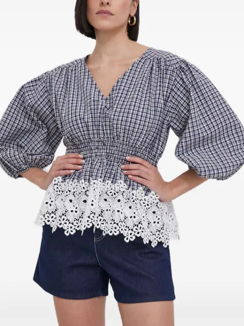 Barbour gingham lace-trimmed top