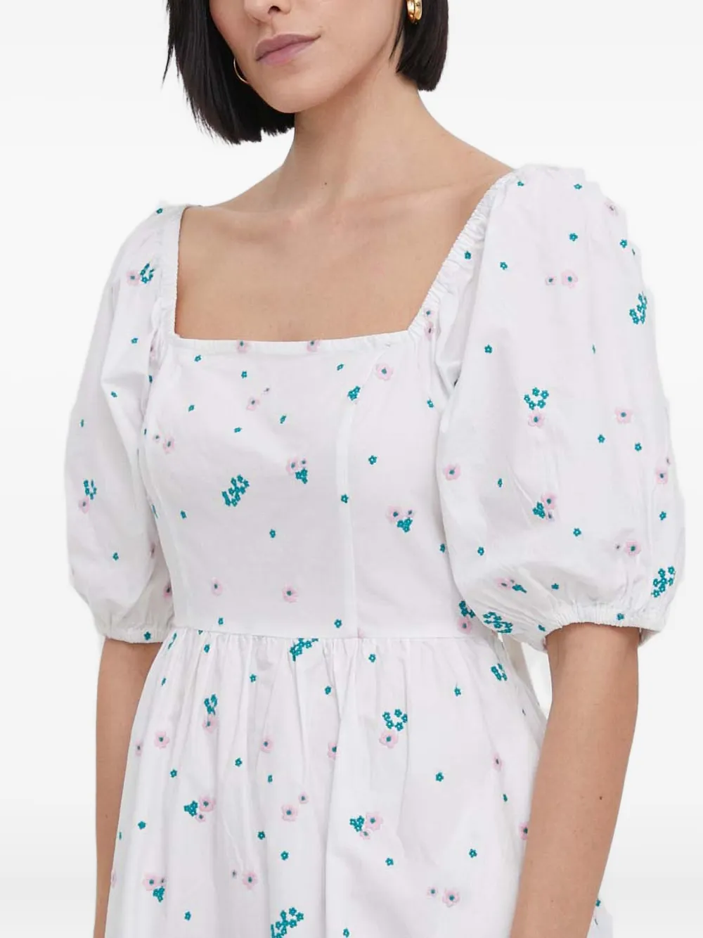 Barbour Midi-jurk met pofmouwen en borduurwerk Wit