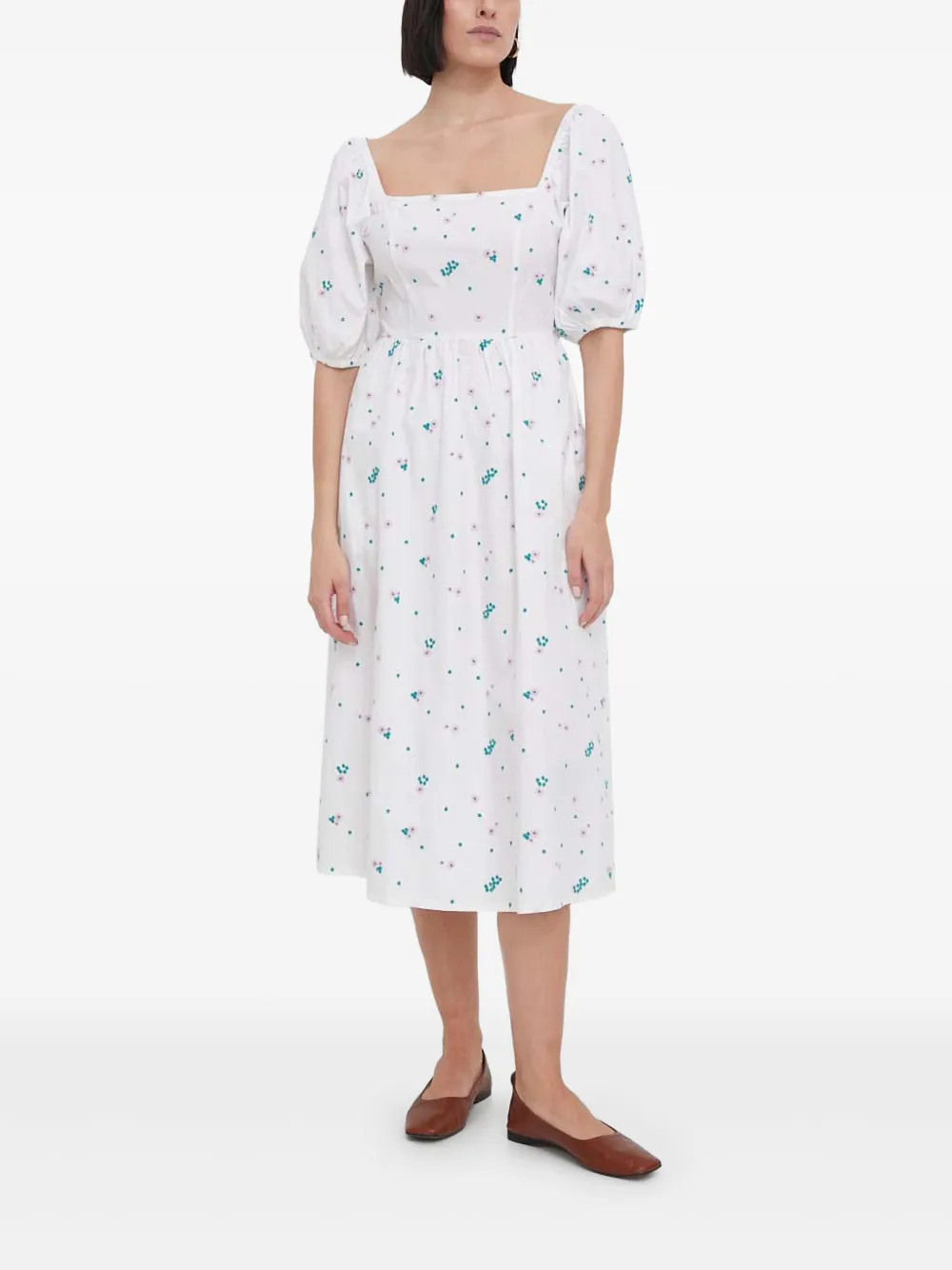 Barbour puff-sleeves embroidered midi day dress | White | Image 1