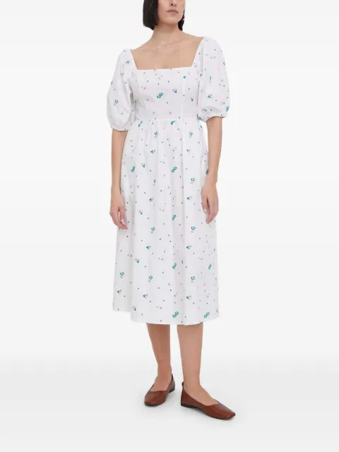 Barbour puff-sleeves embroidered midi day dress