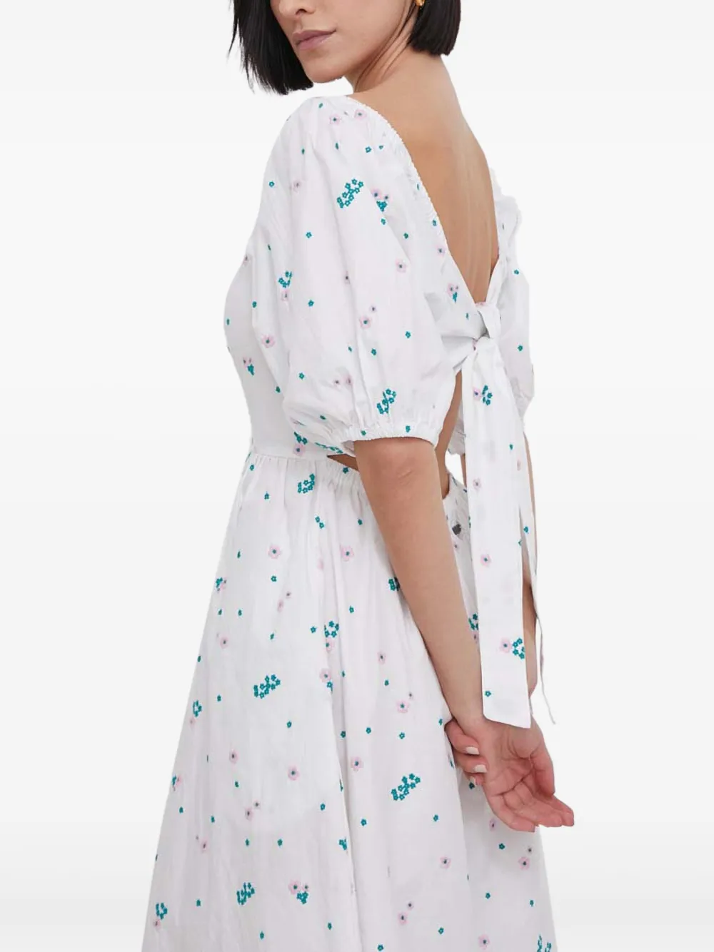 Barbour Midi-jurk met pofmouwen en borduurwerk Wit