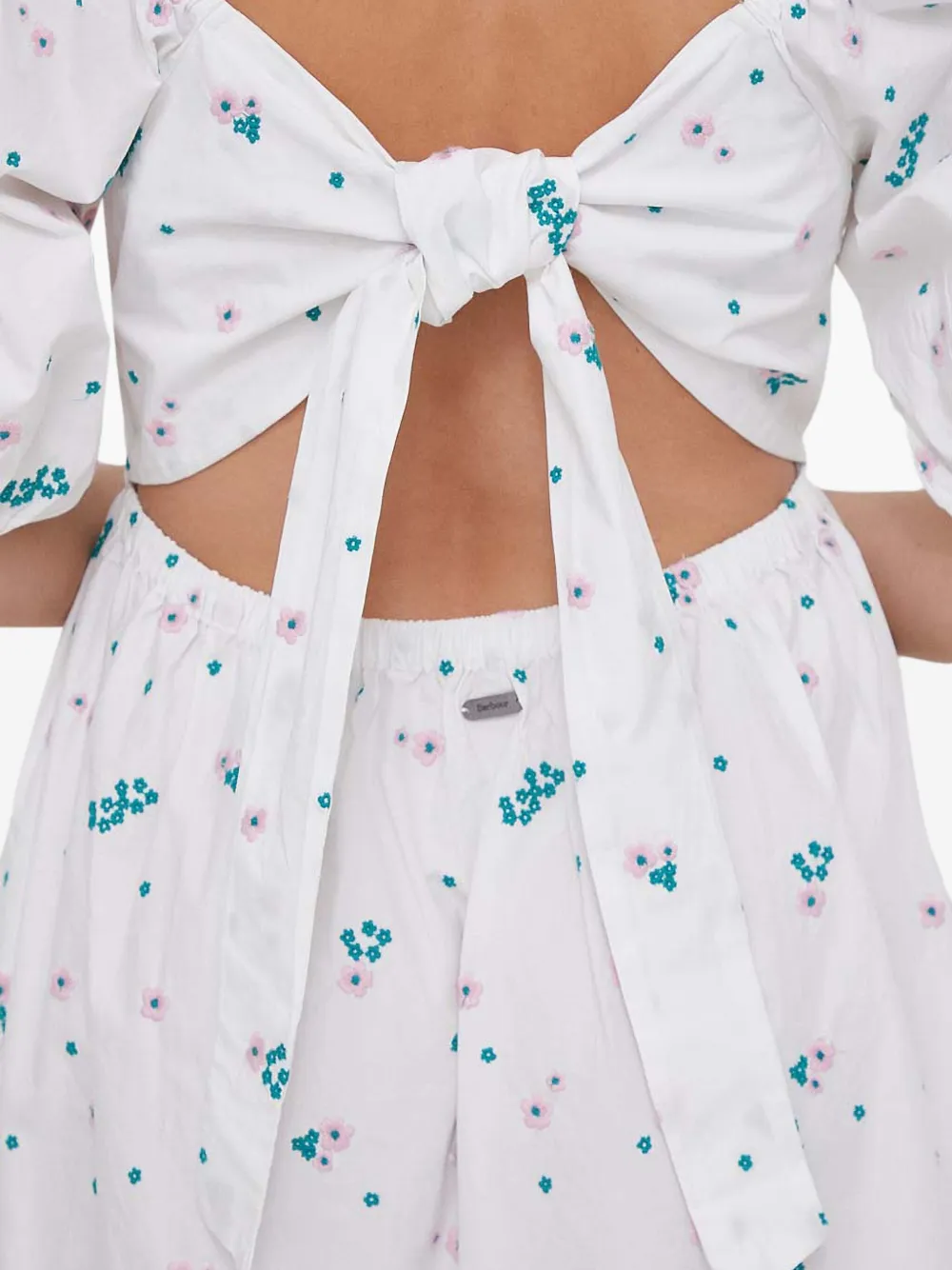 Barbour Midi-jurk met pofmouwen en borduurwerk Wit