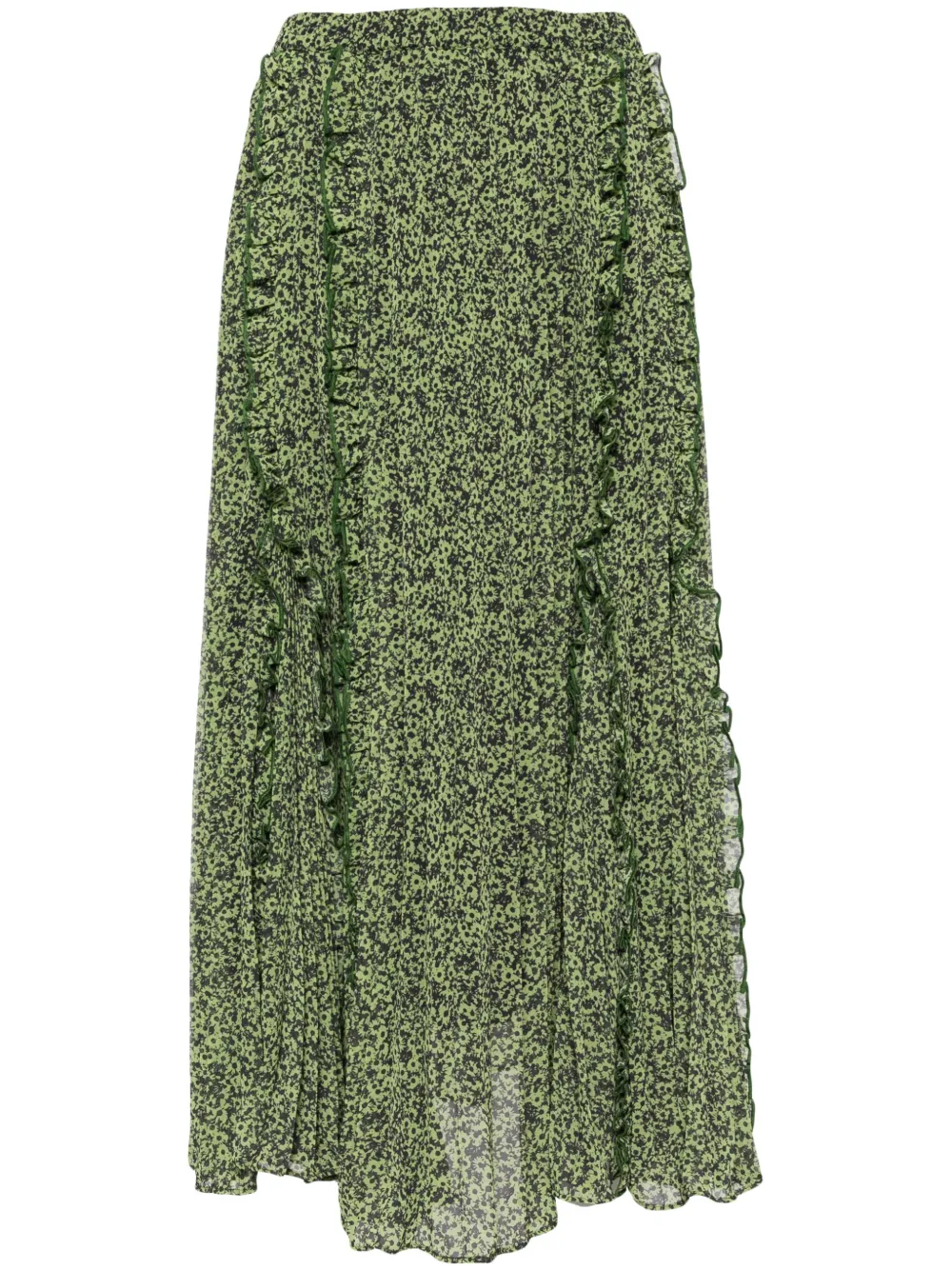 Tout A Coup Daisy Print Ruffle Edged Skirt In Green