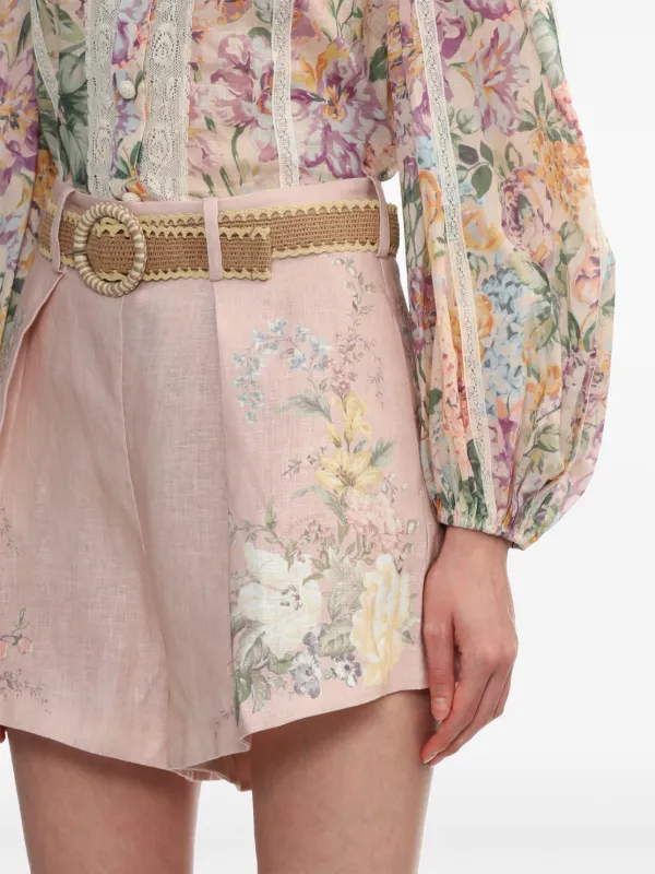 【Zimmermann】Waverly フローラル リネン ショートパンツ ZIMMERMANN Waverly フローラル リネンショートパンツ | ピンク