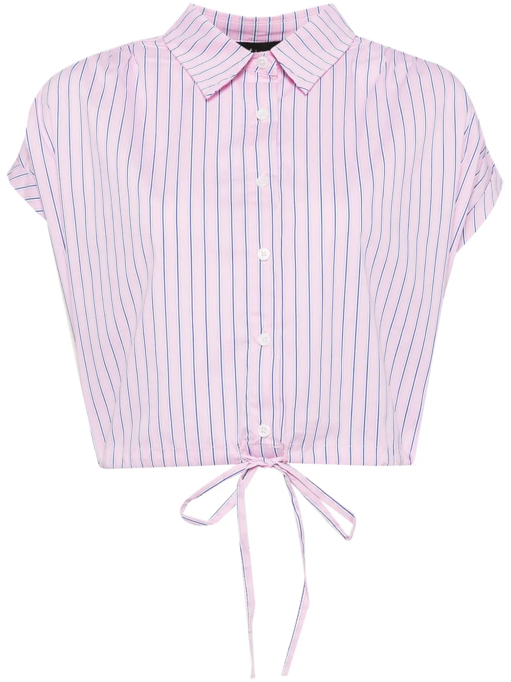 Tout A Coup Striped Cap-sleeves Cropped Shirt In Pink