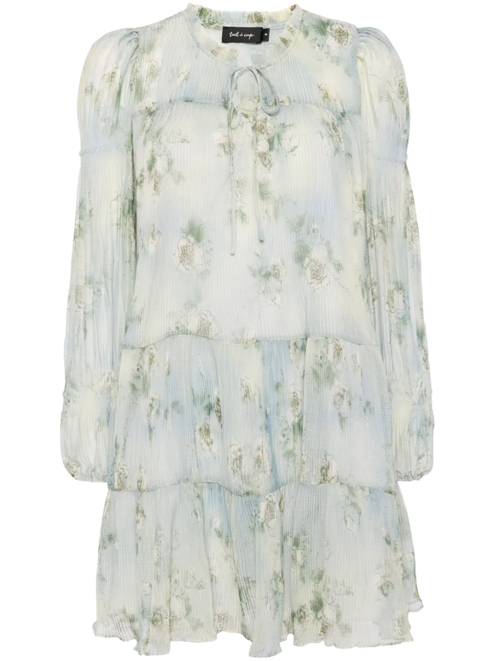 Tout A Coup Plissé Foral-print Dress In Green