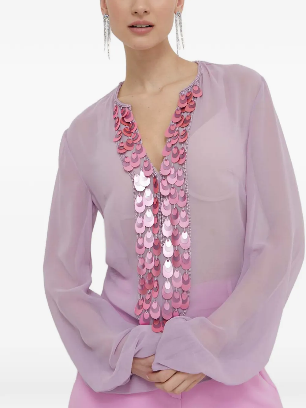  Blugirl Sequin-embellished V-neck Blouse - Purple 