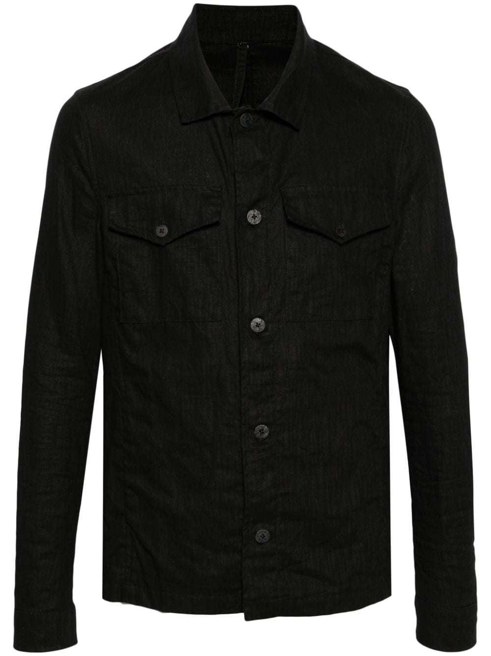 Poème Bohèmien Classic-collar Linen Shirt Jacket In Black
