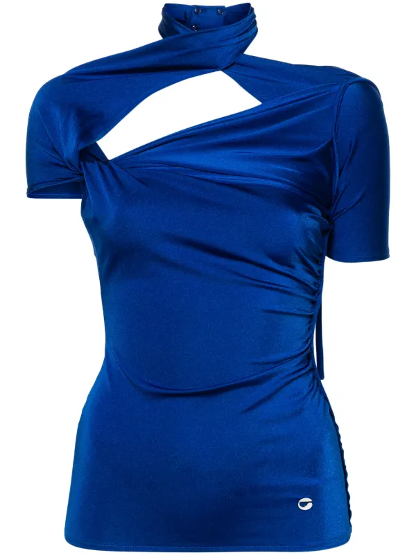トップス coperni Coperni Blusa Assimétrica Com Drapeado | Azul | FARFETCH BR