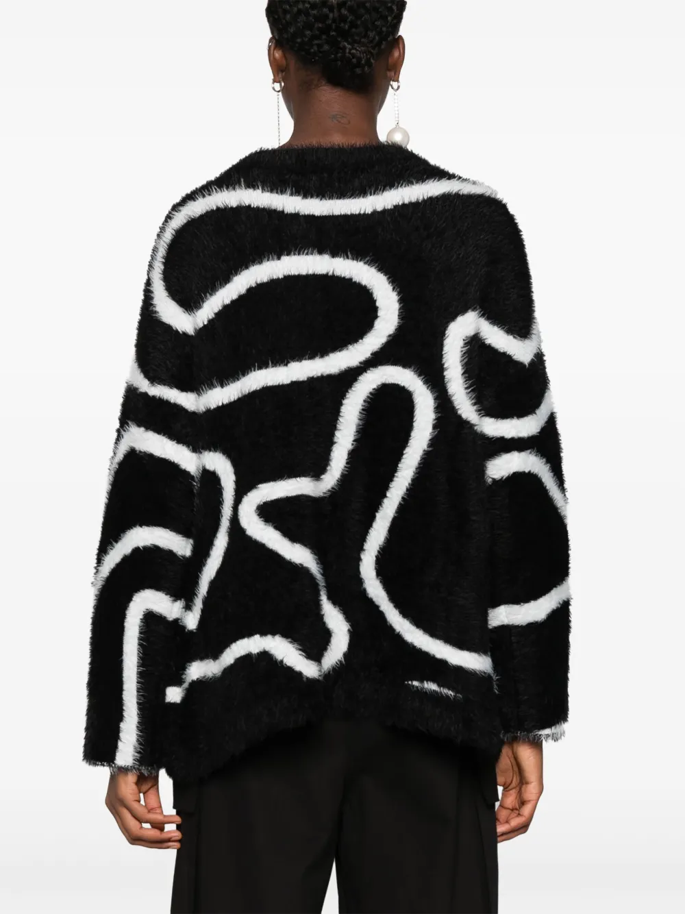 Az Factory Brushed Intarsia Cardigan In Black