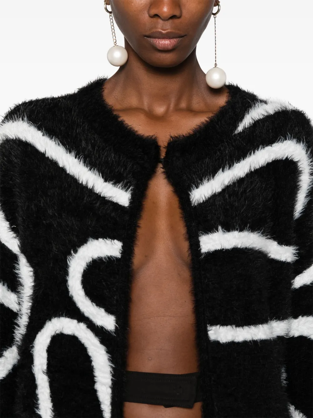 Az Factory Brushed Intarsia Cardigan In Black