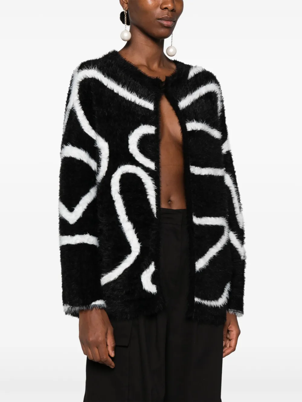 Az Factory Brushed Intarsia Cardigan In Black