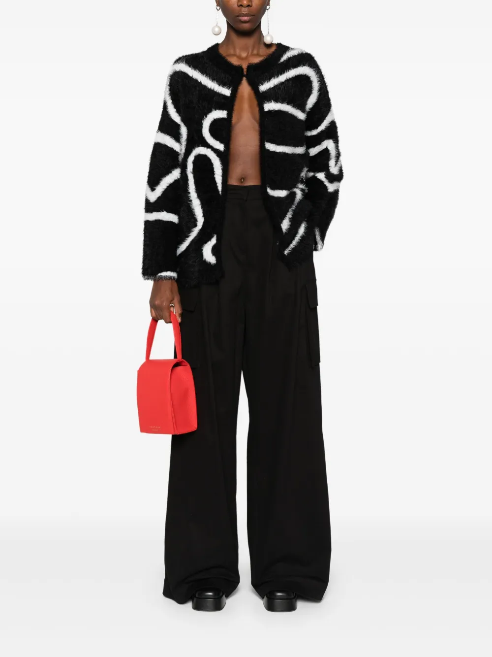 Az Factory Brushed Intarsia Cardigan In Black