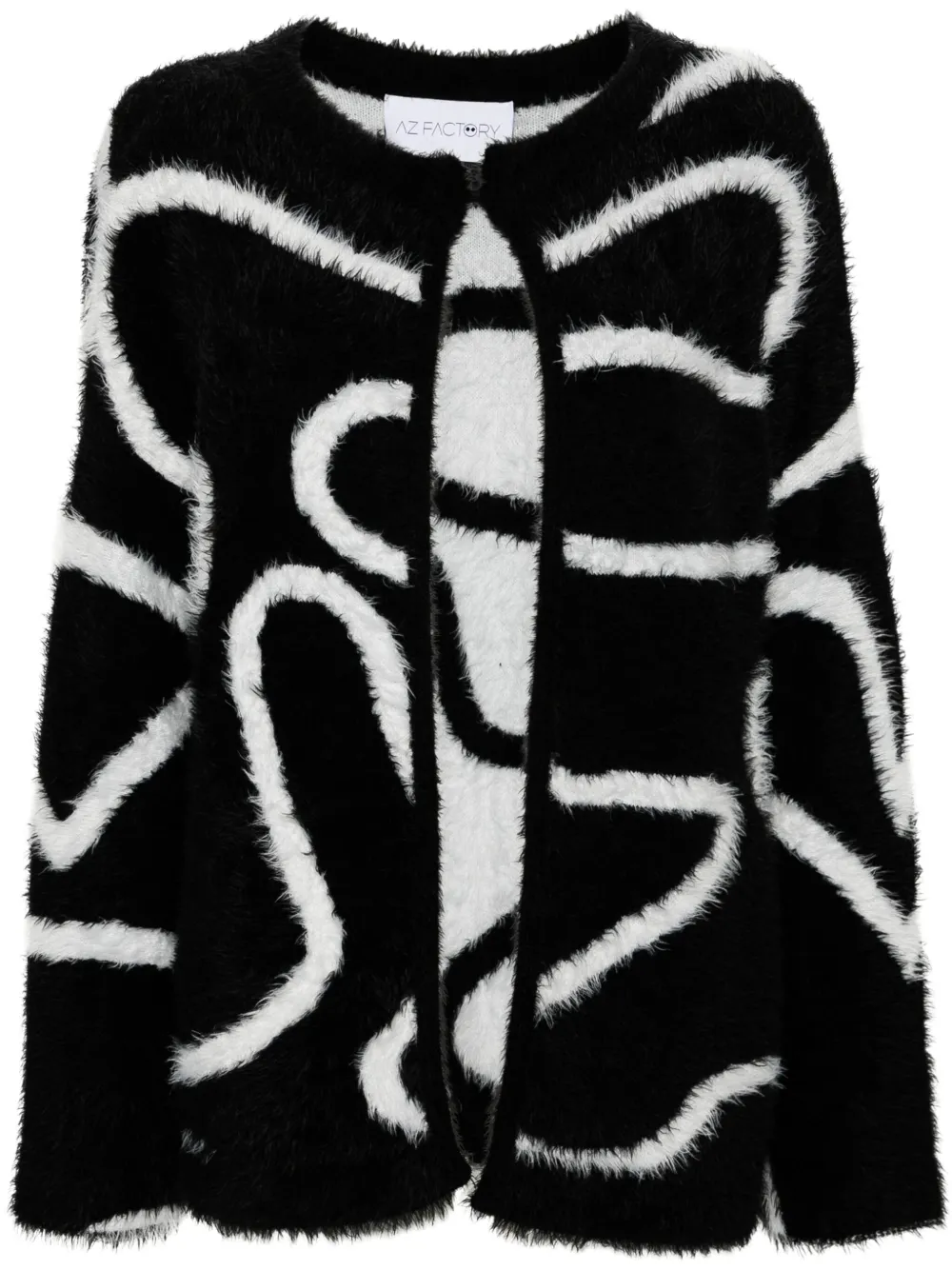 Az Factory Brushed Intarsia Cardigan In Black