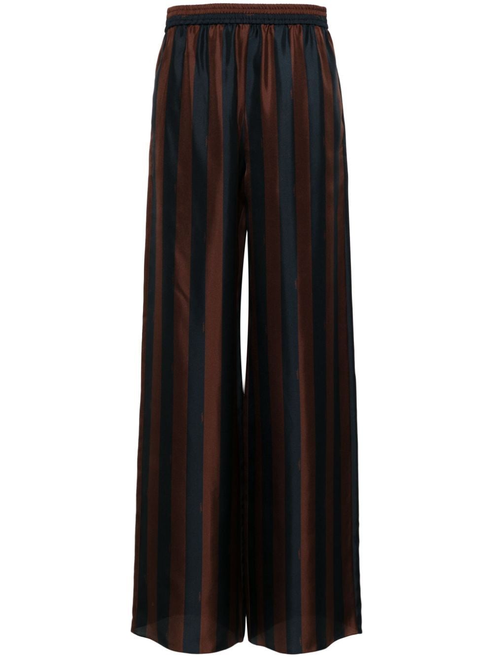 Shop Fendi Striped Silk Palazzo Pants In Brown