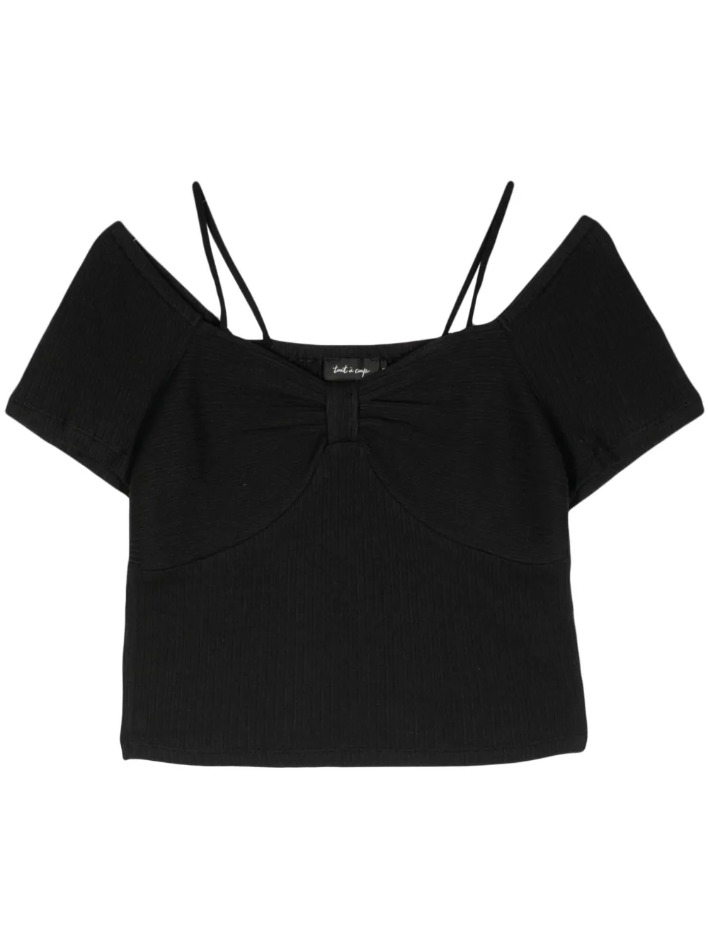 Tout A Coup Gathered-detail Ribbed Crop Top In Black