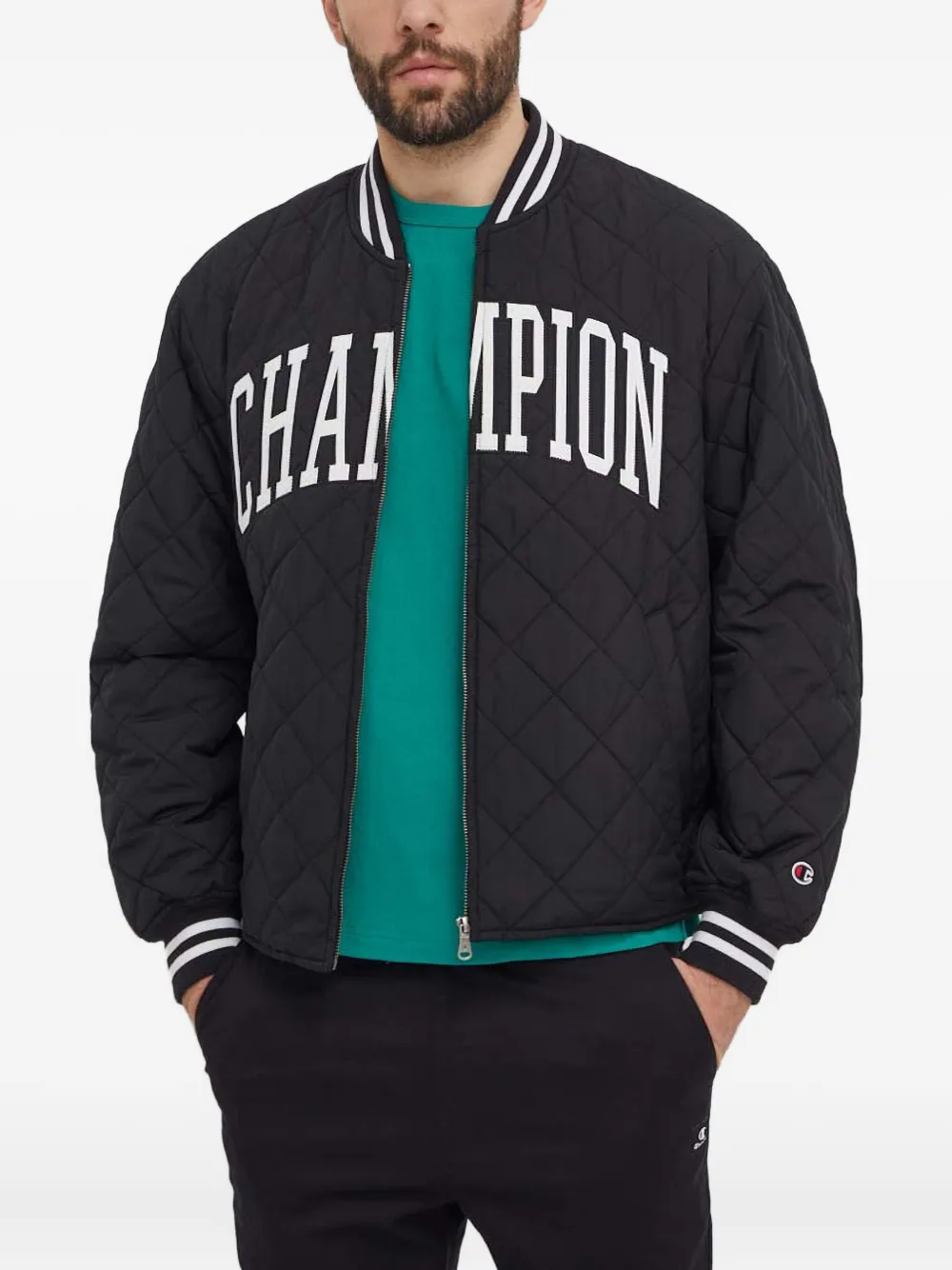 Champion logo-appliqué quilted bomber jacket | Black | Image 1