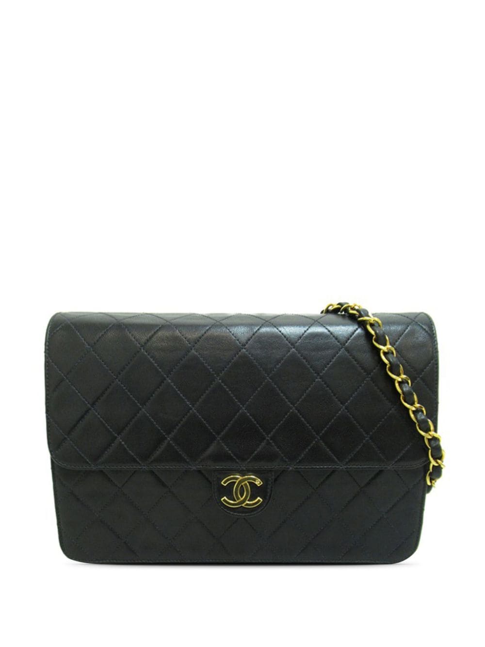 Pre-owned Chanel 1994-1996 Cc Quilted Lambskin Single Flap Crossbody Bag In Black
