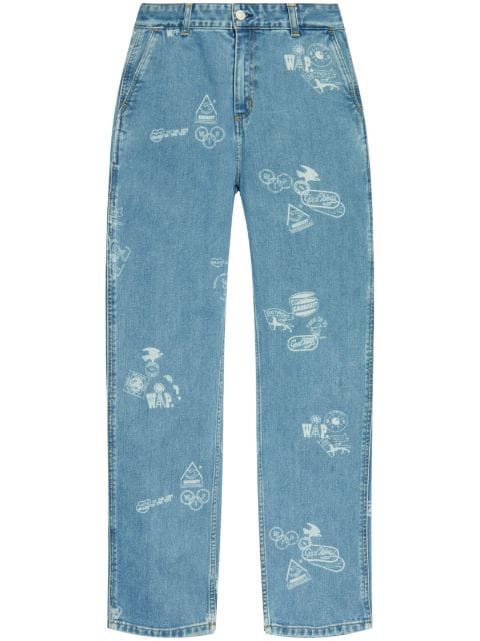 graphic-print cotton jeans