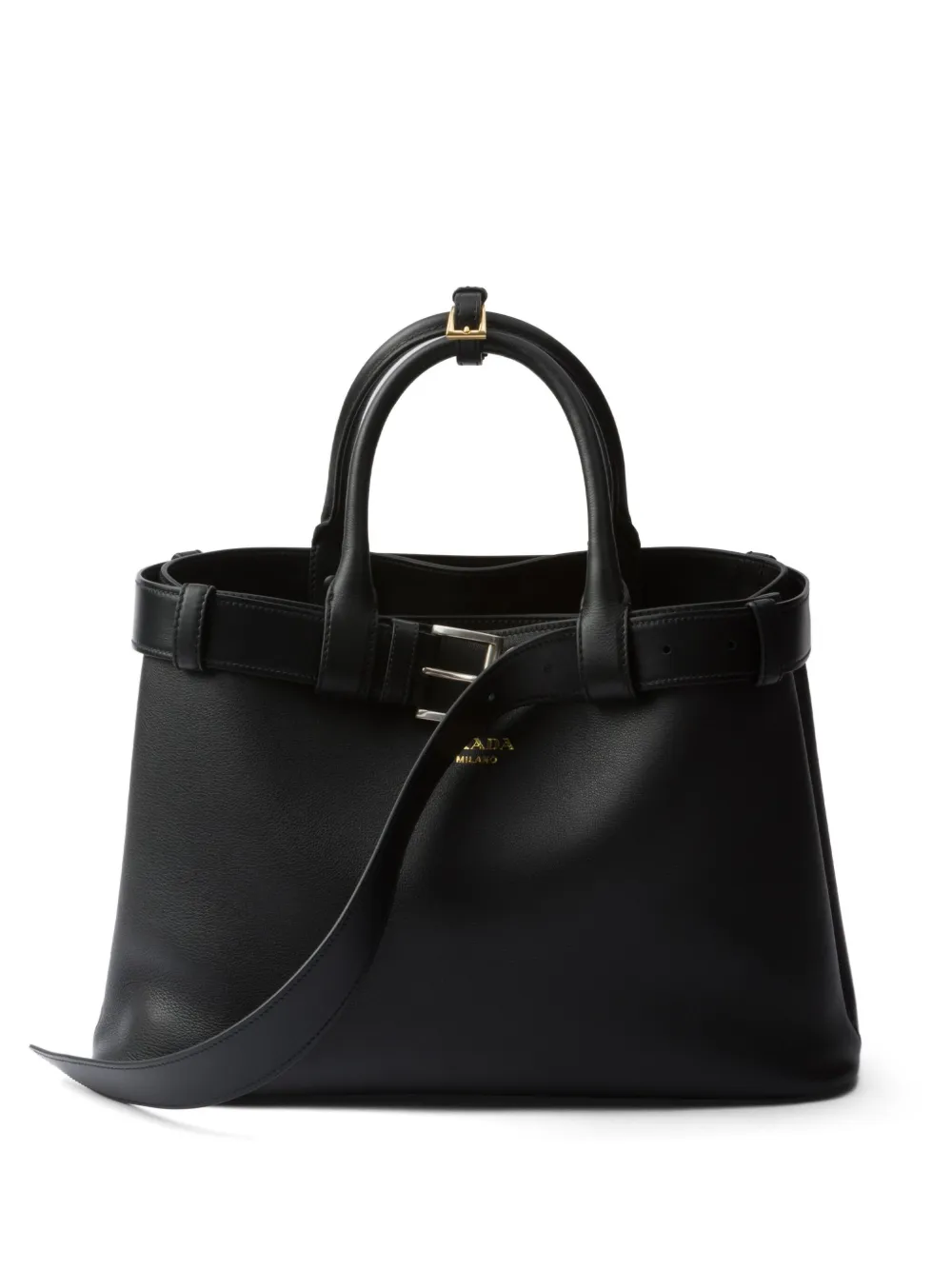 Prada medium leather buckle tote bag – Black