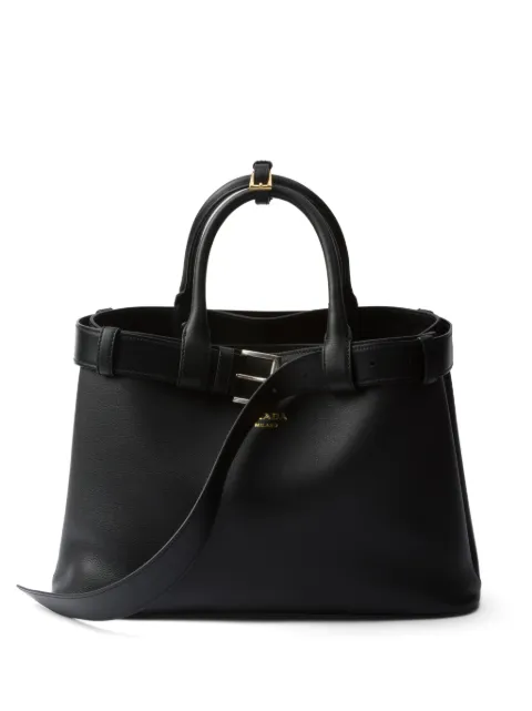 Prada medium leather buckle tote bag