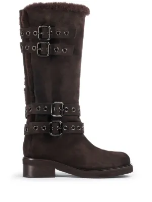 Miu Miu buckle-detail Leather Boots | Brown | FARFETCH CA