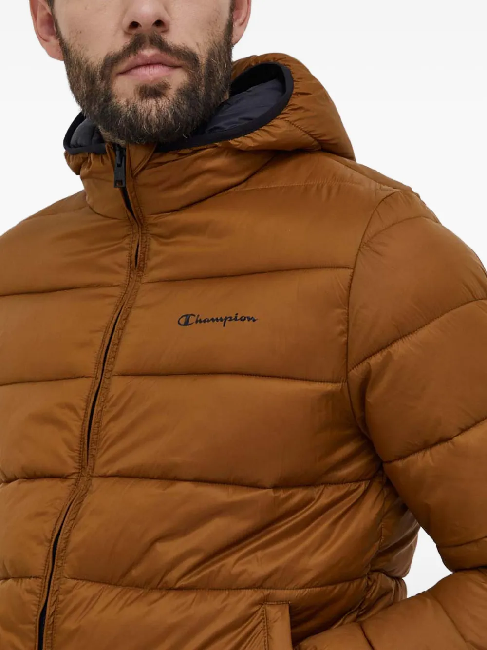 Champion Gewatteerd jack met capuchon en logoprint Bruin