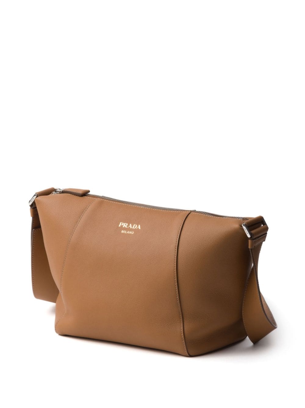 Shop Prada Logo-stamp Leather Shoulder Bag In Brown