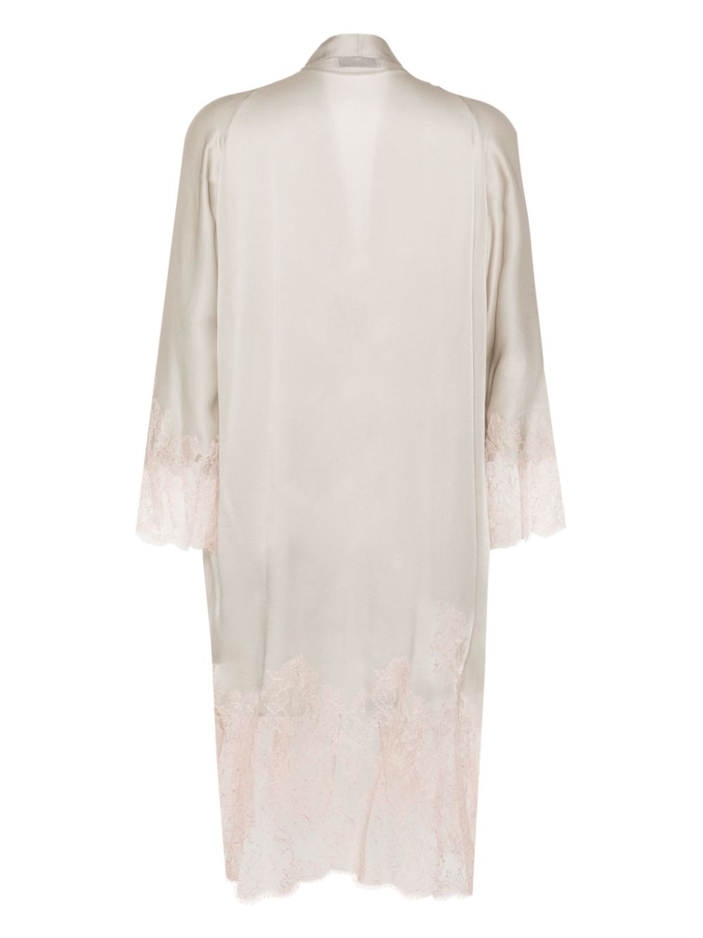 Carine Gilson Calais-Caudry lace-trim silk robe - Grey