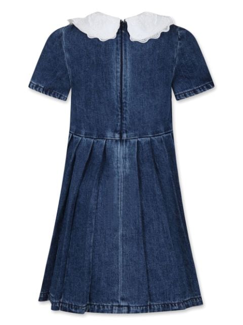 lace-trim denim dress